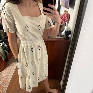 Piper & Scoot Cream Dress with Black Diamond Pattern